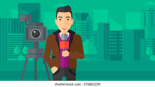 TV reporter working.