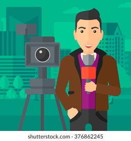Reportero de televisión trabajando.