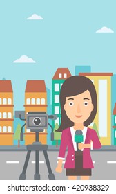 TV reporter working.