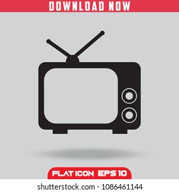 TV Retro . Black. Flat Icon Vector isolated design. Grey Background