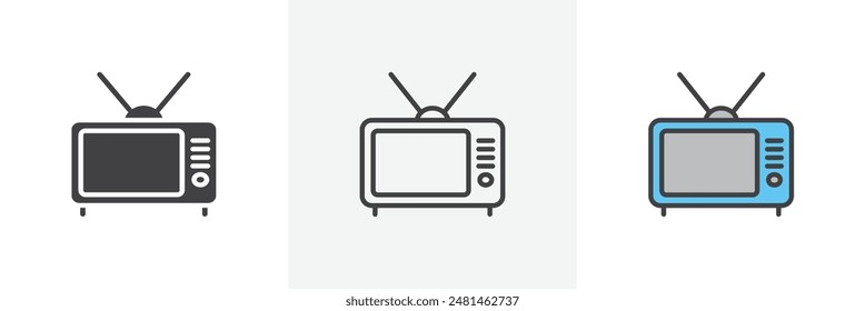 Tv retro icon symbol collection on white background.