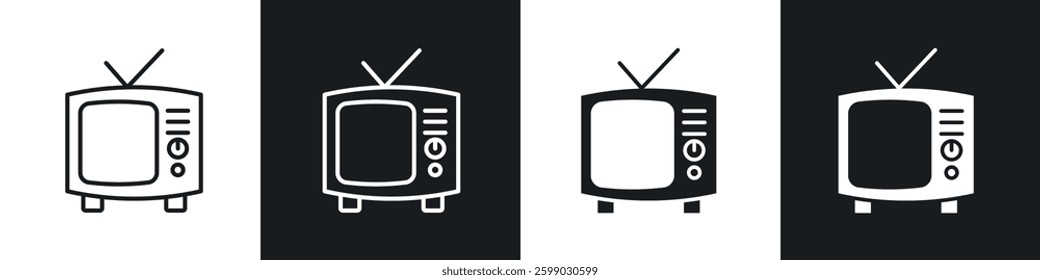 Tv retro icons in flat and linear vector illustration on white background.