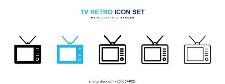 Tv retro icons graphics set in black and blue colors
