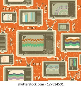 tv retro seamless pattern.Vintage background on old paper