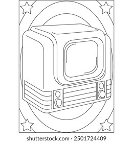 Página de libro para colorear de la tecnología retro de la TV para los niños y los adultos Colorear creativo Actividad de relajación consciente