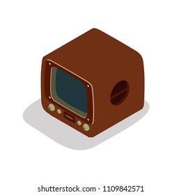 TV retro television vector old icon vintage screen set design video illustration media isometric antenna