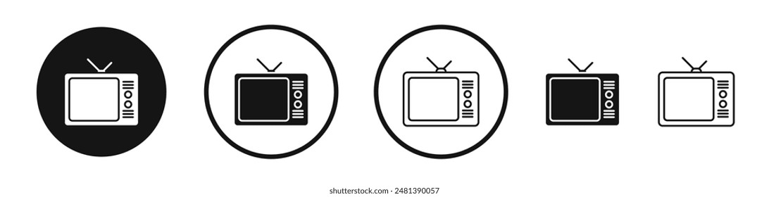 Tv retro vector icon set in black and white color.