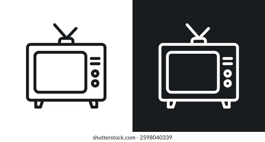 Tv retro vector icon set in black and white color.