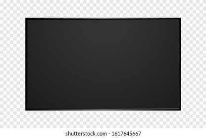 TV screen blank on transparent background. Modern television template. Computer monitor mockup. Realistic lcd panel. Wide wall display. Vector illustration.