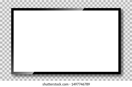 Tv screen with glass reflection on transparent background. Tv monitor frame in mockup style. Black lcd plasma screen with reflection. Tv digital panel plasma. vector eps10