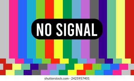 The TV screen has no signal, Technical difficulties, A screenshot of the screen with the inscription "no signal" the illustration is a template in a flat style.