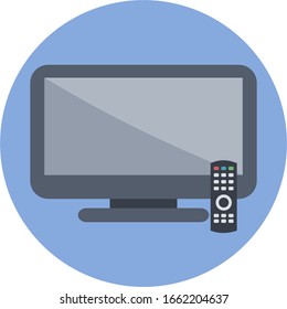 Tv screen icon. Flat modern LCD monitor and remote control. TV icon concept. Vector illustration.