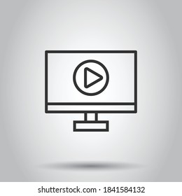 Tv screen icon in flat style. Video vector illustration on white isolated background. Computer monitor business concept.