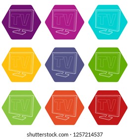 TV screen icons 9 set coloful isolated on white for web