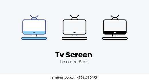 Tv Screen Icons thin line and glyph vector icon stock illustration