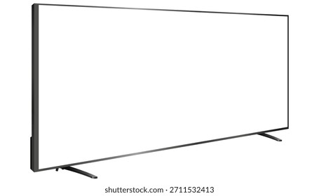 Pantalla de TV aislada. Pantalla ancha de maqueta de Plantilla de televisión led sobre fondo blanco, computadora 3D de diseño de íconos de Ilustración vectorial para tecnología de televisión digital con marco negro, presentaciones modernas de pantalla plana