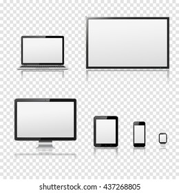 TV screen, lcd monitor, notebook, tablet computer, mobile phone, smart watch isolated on transparent background