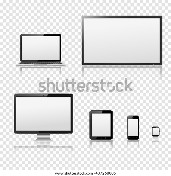 透明な背景にテレビ画面 Lcdモニタ ノートパソコン タブレットコンピュータ 携帯電話 スマートウォッチ のベクター画像素材 ロイヤリティフリー