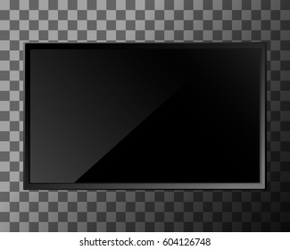 TV screen on transparent background. Lcd or led display, computer monitor. Vector illustration