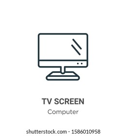 Tv screen outline vector icon. Thin line black tv screen icon, flat vector simple element illustration from editable computer concept isolated on white background