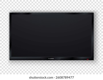 TV screen in png format for computer and pc on wall. LED display mockup with vector design and technology. Isolated frame in illustration of laptop for home. White digital sign with flat modern video 