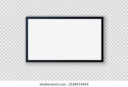 TV screen PNG. Modern stylish LED LCD panel. Large computer monitor display mockup.TV template. Vector illustration of a plasma TV monitor on a transparent background.