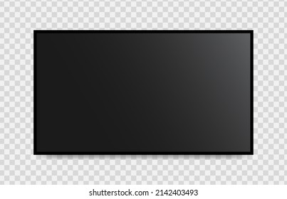 TV Screen, Television Led Monitor On Wall Isolated. Flat Digital Black TV Display. Vector. Plasma Video Display For Computer, Mockup. EPS10.