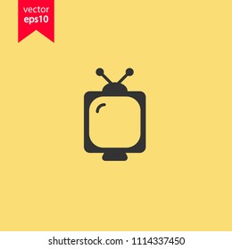 TV screen vector icon. Television receiver icon. Yellow background. EPS 10 vector sign.