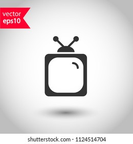 TV screen vector sign. Old TV icon. Television screen sign. EPS 10 vector flat sign. Studio background.