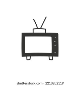 Signo vectorial de pantalla de TV. Icono dibujado a mano por la vieja TV. Señal de pantalla de televisión. Signo plano del vector EPS 10. Icono dibujado a mano