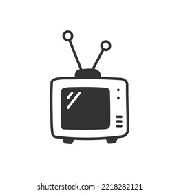 Signo vectorial de pantalla de TV. Icono dibujado a mano por la vieja TV. Señal de pantalla de televisión. Signo plano del vector EPS 10. Icono dibujado a mano