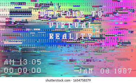 TV screen with VHS flicker effect, glitch artifacts. Retrofuturistic nostalgic illustration, vaporwave style aesthetics of 80's-90's.