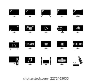 TV screens flat line icon. Different types of tv displays. Outline sign for mobile concept and web design, store