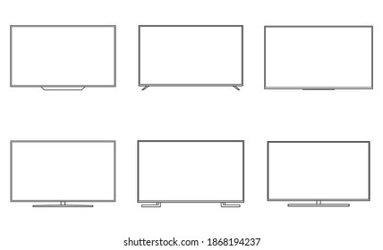 TV Screens Wireframe Outline Icons Isolated on White Background. Vector Illustration