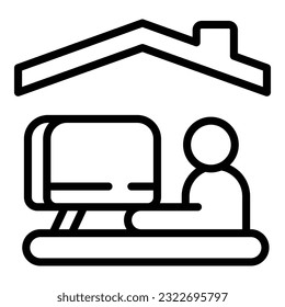 Tv self isolation icon outline vector. Online work. Social stay
