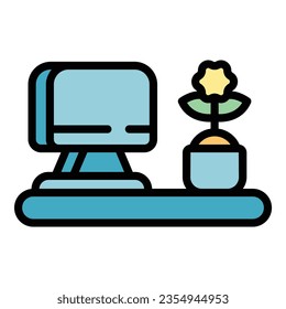 Tv self isolation icon outline vector. Online work. People quarantine color flat