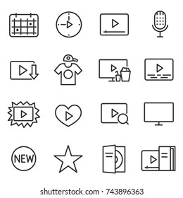 tv series, set of icons in a linear style. Isolated symbols for web site and application. View serials. Line with editable stroke