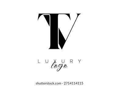 TV Serif Letter Monogram Typography Logo for Elegant Premium Branding Identity