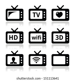 TV set, 3d, HD vector icons