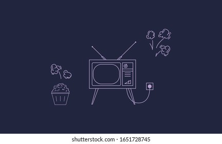 Fernseher, Flachsymbol auf dunklem Hintergrund. Retro-Stil. Vektorillustration, einzeln


