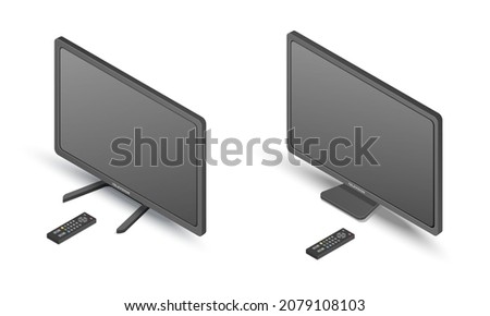 TV set. Home television. Isometric colored vector Illustration. Isolated on white background. 