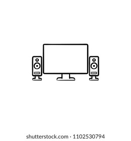 TV set home theater hand drawn outline doodle icon. LCD screen with speakers as concept of home cinema vector sketch illustration for print, web, mobile and infographics isolated on white background.