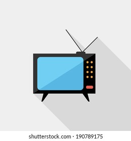 Tv set icon. Flat design style modern vector illustration. Isolated on stylish color background. Flat long shadow icon. Elements in flat design.