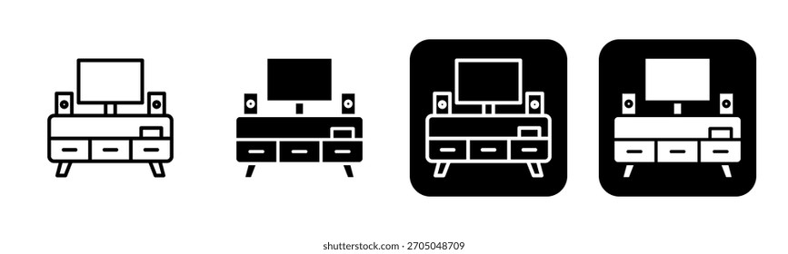 Tv Set Icon Line y Negro Relleno Estilo Colección