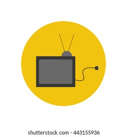 TV set icon on the yellow background. Vector illustration