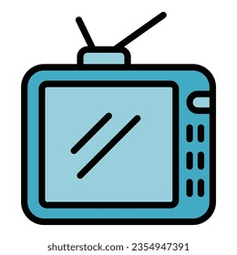 Tv set icon outline vector. Old television. Video antenna color flat