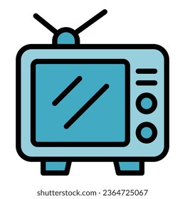Tv set icon outline vector. Coffee bed. Working alone color flat