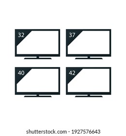Icono de conjunto de televisión, conjunto de ilustraciones vectoriales del tamaño de tv en el estilo plano de fondo blanco.