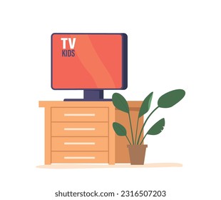 Tv Set With Tv Kids Title Standing In Room. Modern Entertainment Centerpiece, Enhancing The Room With Its Vibrant Screen