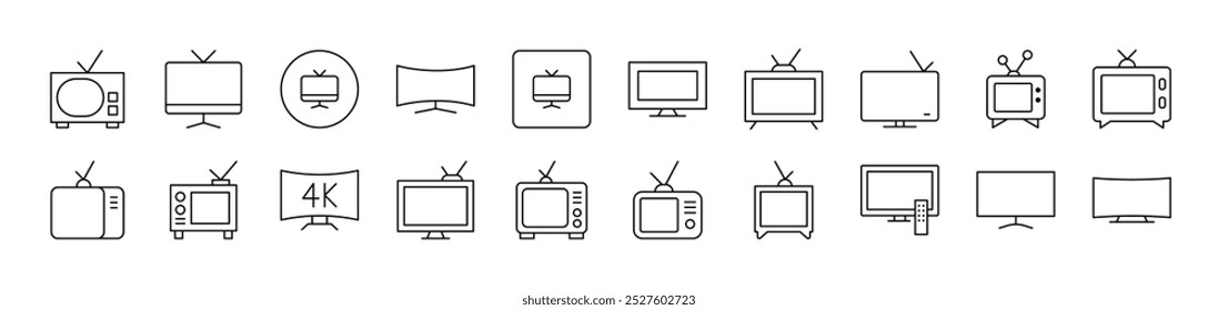 Tv Set Line Icon Collection. Editable Stroke. Minimalistic Linear Pictogram for Design of Cards, Apps, Banners, Posts